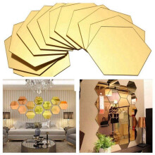 36 Pcs DIY 3D Mirror Hexagon Decal Art Mural Wall Sticker Home Decor Removable Gold