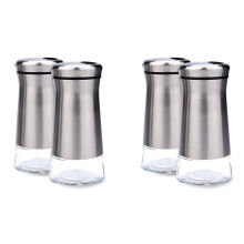 4X Stainless Steel Salt and Pepper Shakers Set with Glass Base Salt and Pepper Shakers with Adjustable Holes