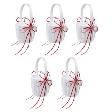 5X Double Heart Wedding Flower Girl Basket White Satin Rhinestone Decor Red Wedding Ceremony Party Favor