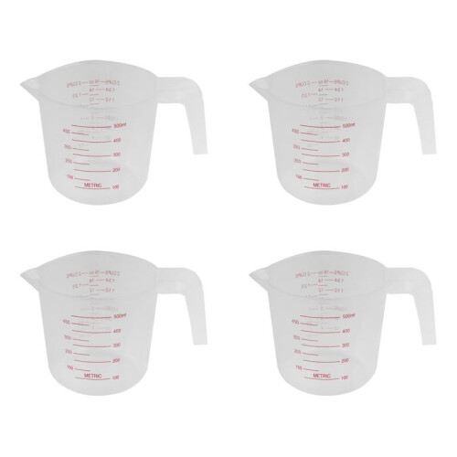 4X 500ml Home Lab Measuring Jug Pitcher Plastic Handle Pour Spout Container