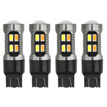 Lâmpada LED para Carro 4X Canbus T20 7443 W21/5W Lâmpada Invertida de Duas Cores Branca ÂMbar B