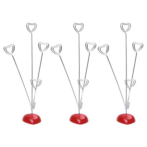 3X Heart-Based 4 Standing-Heart Wire Holders Photo Card Note Memo Clips Tree