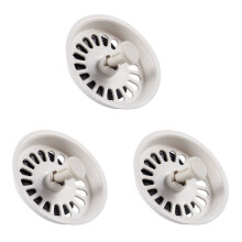 3X Voedselafvalstopper Spin Lock Gootsteenafvoerzeef 3,1 Inch Diam. Wit Zwart Kunststof
