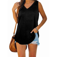 Débardeurs Col V pour Femme Noir XL