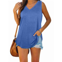 Débardeurs Col V pour Femme Bleu Clair S