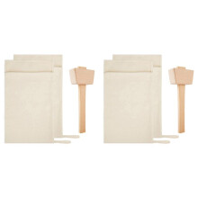Pack of 4 Lewis Bags and 2 Piece Ice Mallet Set-Reusable Canvas Crushed Ice Bags with Wooden Mallet for Home Party Bar