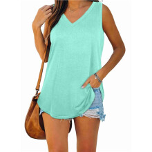 Débardeurs Col V pour Femme Vert Clair M