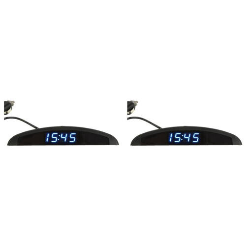 2X 3-in-1 Car 12V Digital LED Voltmeter Voltage Temperature Watch Thermometer,