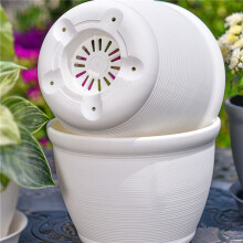 2X Thickened Resin Flowerpot with Tray Plastic Round Gardening Supplies Succulents Planter White