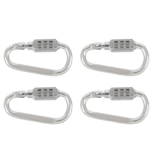 4X with Combination Padlock 3 Digits Numbers Padlock Carabiners Silver