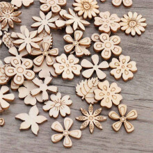 200Pcs Wood Discs Slices Flower Shape Unfinished Wooden Cutouts DIY Decoration