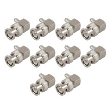 10X Wtyk Męski BNC Zaciskany Pod KąTem Prostym do Złącza Adaptera Koncentrycznego RG58 RG400 RFC195 RF, Srebrny,