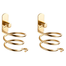 2X Wall Mounted Hair Dryer Holder Spiral Hair Care Tools Hanging Rack Organizer for Blow Dryer Storage Organizer Gold