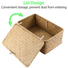 2X Rattan Storage Basket,Straw Seaweed Basket, Hand-Woven Storage Basket Multipurpose Container with Lid (10cm)