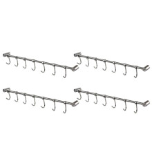 4X Kitchen Rail Rack Wall Mounted Utensil Hanging Rack Stainless Steel Hanger Hooks 7 Sliding Hooks