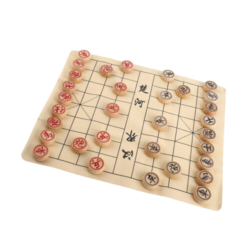 Beechwood Chinese Chess Set with PU Leather Board, 3cm Diameter 2