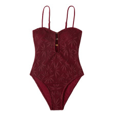 Trendy Women's Cutout Conjoined Swimwear High Cut-Claret XL