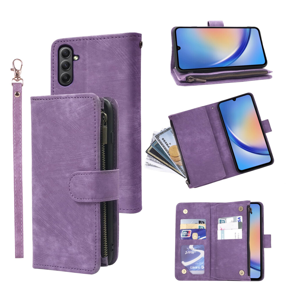 Leather Wallet Case With Magnetic Closure, Card Holder, Stand And Wrist Strap Â For Samsung Galaxy A54 5G Purple 9092120182088