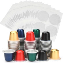 Napełniane, Puste Kapsułki z Folii Aluminiowej, Kompatybilne z Kapsułkami do Kawy, Filtry do Kubków do Espresso (100 Kapsułek + 100 Wieczek)