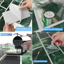 32 Peças de Adesivo de Azulejo de Metrô Brilhante de PET Espesso, Azulejos de Parede Removíveis e Colantes de 10 cm X 20 cm, Mármore Esmeralda com