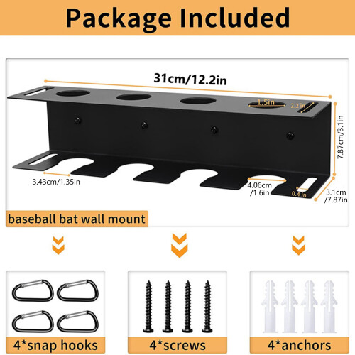 Wall Mounted Baseball Bat Holder Iron Metal Baseball Bat-1 set 2