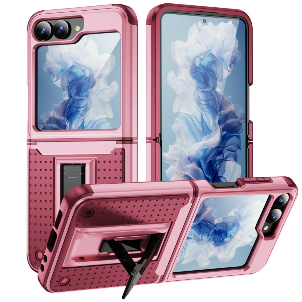 Shockproof Dual Layer Protective Cover With Kickstand Pink Rose Red Case For Samsung Galaxy Z Flip 5 Pink,Red 9092120182194