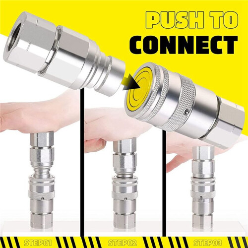 3 Set 1/2Inch NPT Hydraulic Coupler Skid Steer  Flat Face Quick Connect Couplings with 2PCS Dust Cap 1
