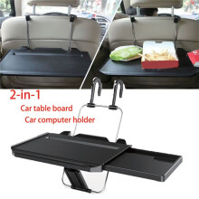 2 in 1 Foldable Car Computer Rack with Drawer Shelf Car Steering Wheel  Back Laptop Tray Food Drink Table Holder