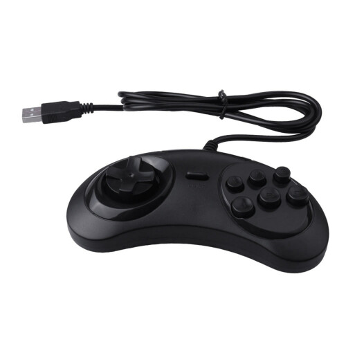 2X Gamepad Wired 6-Key USB Game Controller Joypad for   / Md Pc / 2 Y1301 /  Mega Drive Black Plastic 1