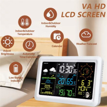 7,5 Inch LCD-Scherm Weerstation met Buitensensor Binnen- en Buitenthermometer Windsnelheid en -Richting Maanfase (EU)