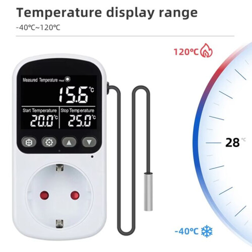 Digital Temperature Controller Socket Outlet Thermostat with Timer Sensor Probe Heating Cooling  16A Backlight EU 2
