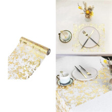 12 Peças Corredor de Mesa, Rolo de Fita de Tule de PoliéSter Brilhante com Folha de Ouro, Decoração de Natal de Casamento de Festa de AniversáRio