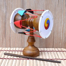 Korean Traditional Drum Handmade Wooden Round Waist Drum with Rope Accents Decorative Percussion