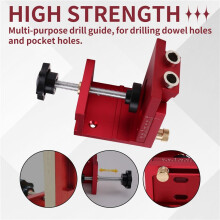 Pocket Hole Drill Guide Dowel Jig, Aluminium Oblique Hole Locator Drilling Kit Woodworker DIY Tools with 9mm Drill Red