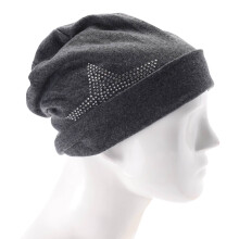 Unisex Men Women Classic Star Rhinestone Slouch Beanie Cap Cotton Hat Dark Grey