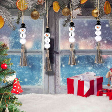 6 Pieces Snowman Bead Garland Christmas Tree Ornaments Xmas Wooden Farmhouse Bead Rustic Hanging Bead Plaid Bead Tassel