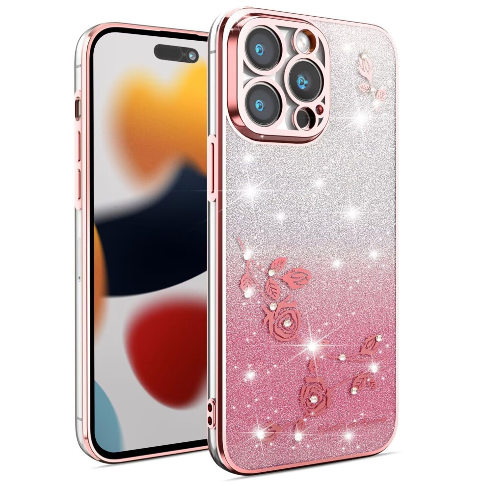 Case For Huawei Nova 5 Pro Floral Glitter Diamond Bling Transparent Shockproof Slim Protective Cover Pink 9330225616344