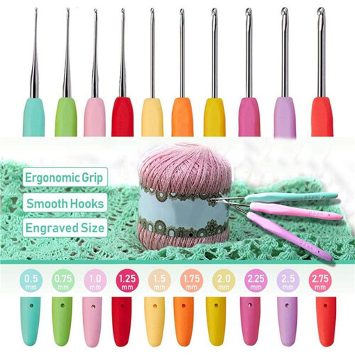 20Pcs Small Size Lace Crochet Hooks (0.5-2.75mm), Ergonomic Crochet Hooks Set with Soft Grip Handle for Thread 2