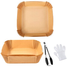 Air Fryer Disposable Paper Liner,50PCS 7.9Inch Air Fryer Parchment Paper with Tongs&100Pcs Gloves for Baking,BBQ