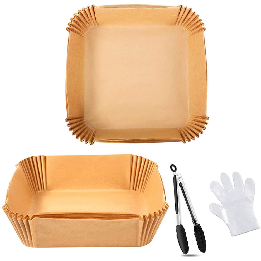 Semoic Air Fryer Disposable Paper Liner,50Pcs 7.9Inch Air Fryer Parchment Paper With Tongs&100Pcs Gloves For Baking,Bbq