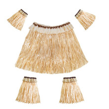 3X Hawaiian Gras Rock Anzug Elastischen Arm ÄRmel FüßE Abdeckung Gras Rock Hula Tanzen KostüM Strand Sommer Urlaub Hochzeit Party Gefallen (Stroh