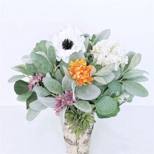 64Pcs Artificial Flocked Lambs Ear Leaves Stems Faux Lamb'S Ear Branches Picks Greenery Sprays for Vase Bouquet Wreath