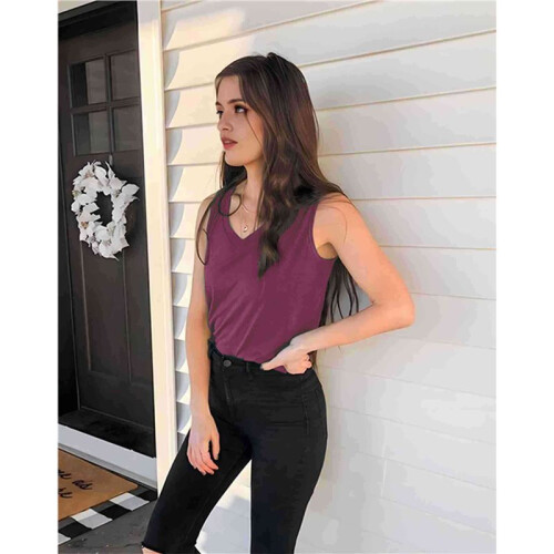 Débardeurs Col V pour Femme Violet XL 1