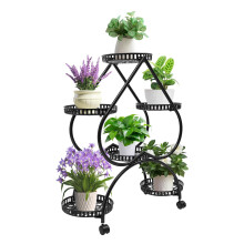 4 Tier Plant Stand for 6 Pots with Decorative Heart Accents, Sturdy Iron Shelf for Indoor Outdoor