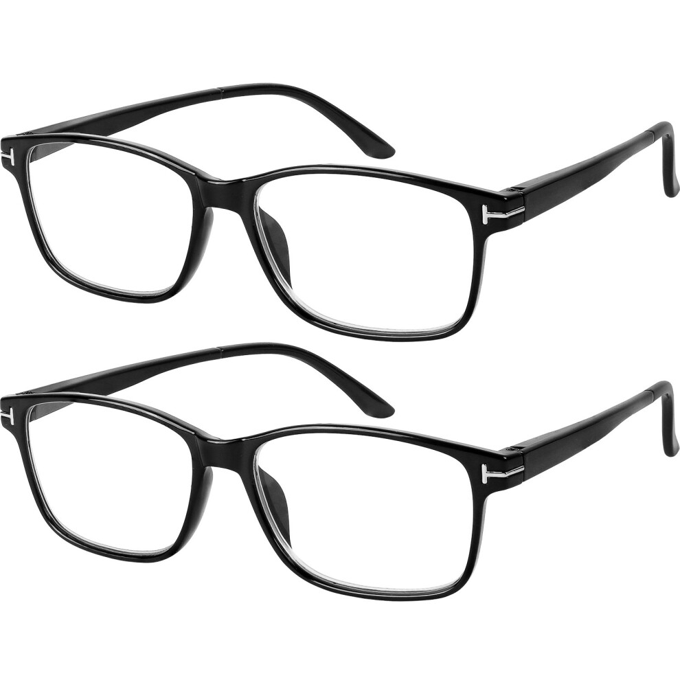 Black Set Of 2 Computer Reading Glasses Anti Glare 1.25X Magnification Shiny For Men And Women