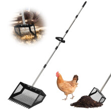 Chicken Poop Scooper and Rake 2in1, Adjustable Long Handle Metal Shovel, Heavy Duty Coop Cleaning Tools