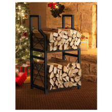 Firewood Storage Rack Outdoor 2Tier Metal Log Holder with Weather Resistant Steel Frame
