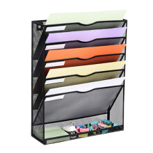 Wall File Organizer 5 Tier Hanging File Holder with Bottom Tray Metal Mesh for Office and Home