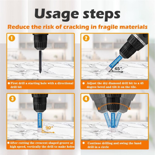 7PCS Diamond Drill Bits Set for Ceramic, Glass, Porcelain, Marble, Granite Enhanced Durability and Efficient Drilling