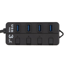 USB Hub 4 Port Black with Power Switch, 5Gbps Transmission